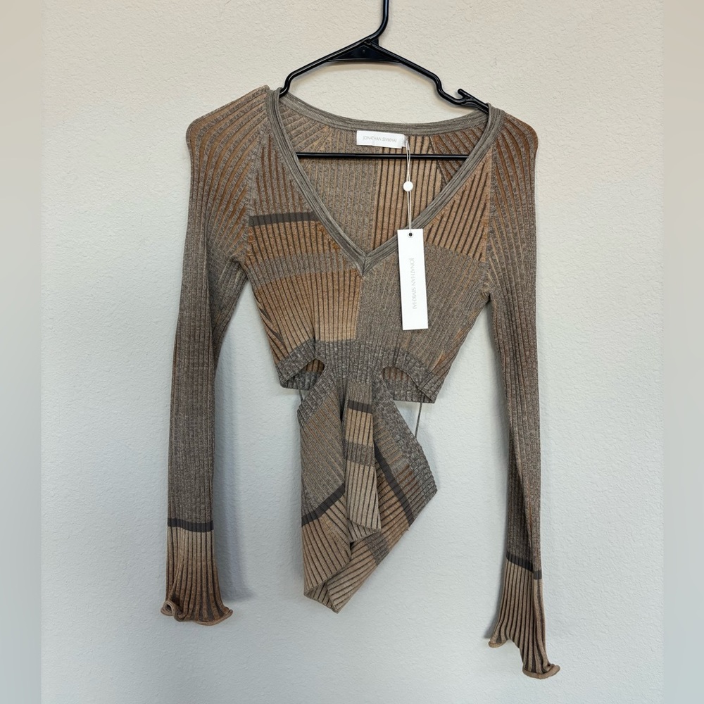 Jonathan Simkhai Cut out top, ribbed knit cut-out detailing, v-neck